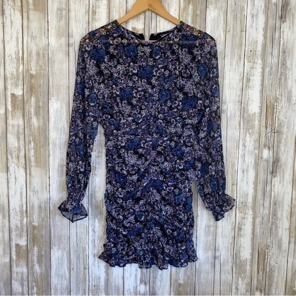 Vici Floral Ruched Mini Dress Black & Purple - Picture 2 of 8